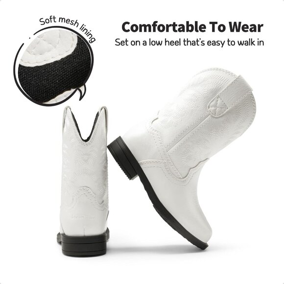 Toddler Little Boys White Cowboy Boots Kids Western Square Toe Riding Mid - Picture 5 of 6